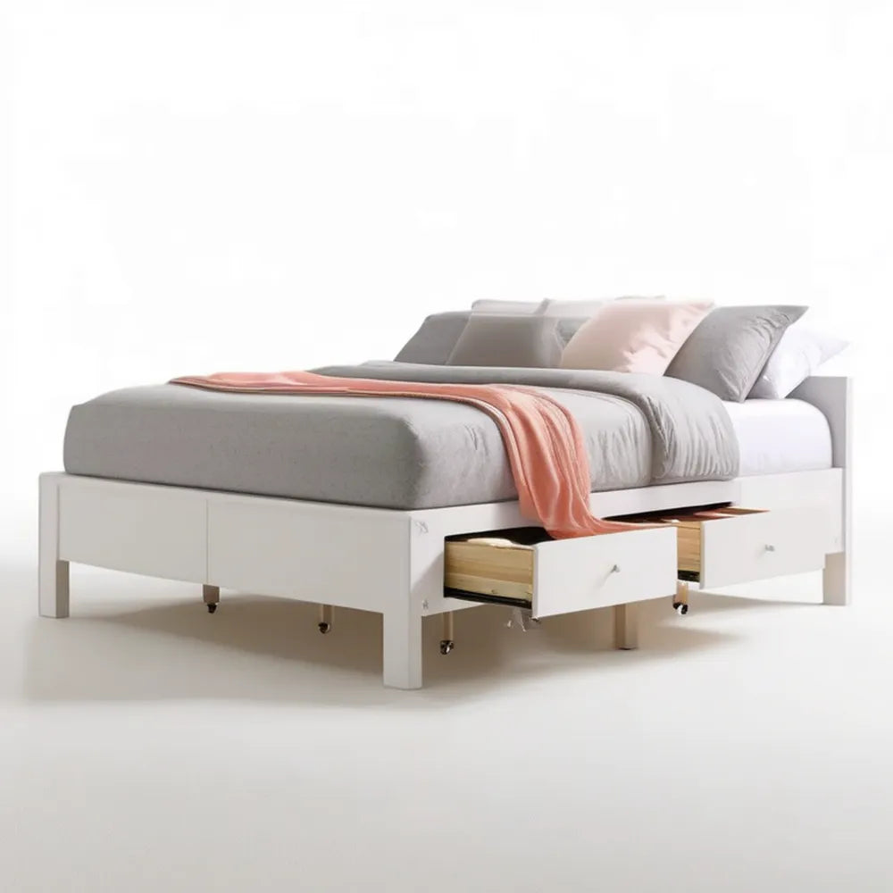 Białe łóżko dwuosobowe z 2 szufladami MDF 160 x 200 cm