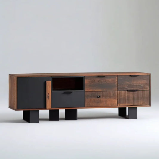 Szafka RTV z litego drewna orzechowego, czarna, 180 x 40 x 60 cm