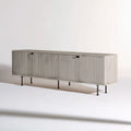 Szara ryflowana szafka RTV z MDF na czarnych stalowych nogach 180 x 40 x 65 cm