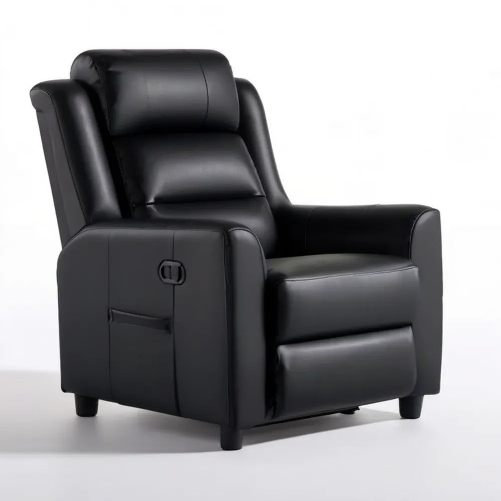 Czarny fotel relaksacyjny rozkładany z ekoskóry PU 90 × 95 × 102 cm